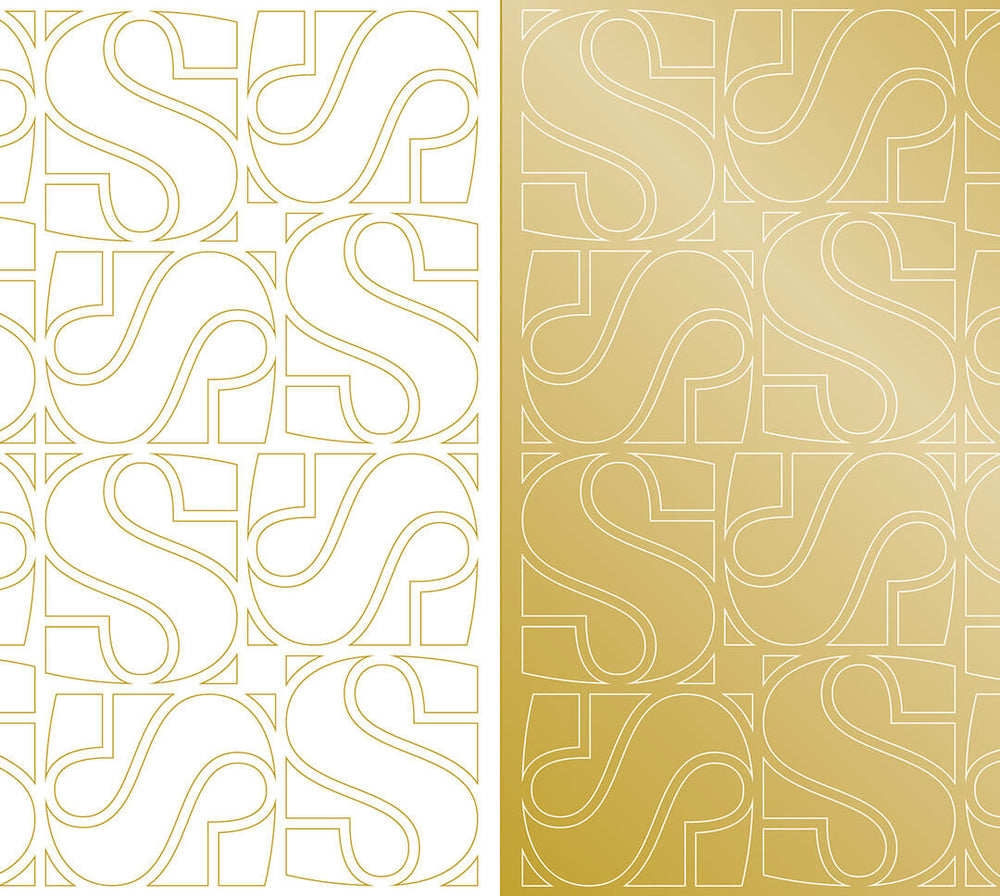 Stellar branded gift wrap in Classic White and Yellow Gold