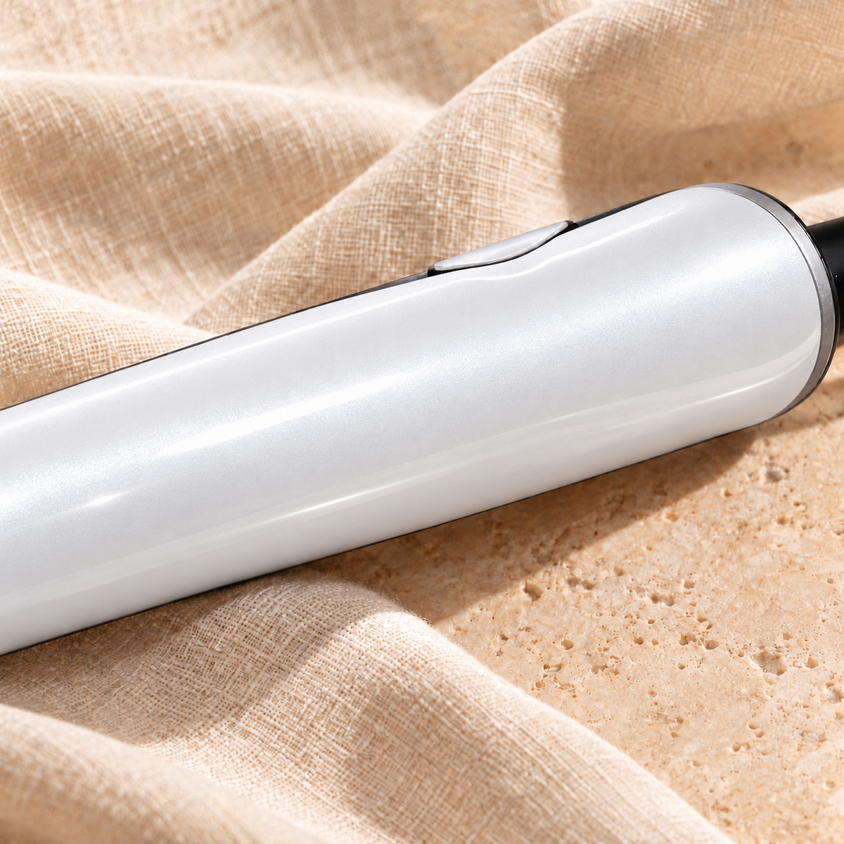 Illustrative glossy Pearl White Omnia styler close-up for personalisation